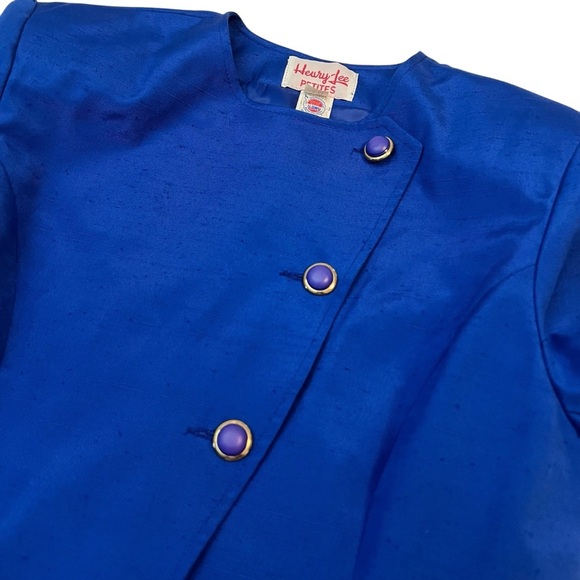 Vintage Henry Lee Petites Royal Blue Peplum Blazer Jacket Asymmetrical Size 14 - Picture 3 of 8